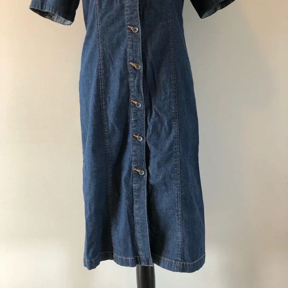 Women's Vintage FDJ French Dressing Blue Denim Button Front Midi Dress size 6 - Picture 3 of 10